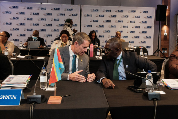 The Minister of Finance of Eswatini, Honourable Neil Rijkenberg, at the 52nd Meeting of the SACU Council of Ministers, accompanied by his senior government officials.