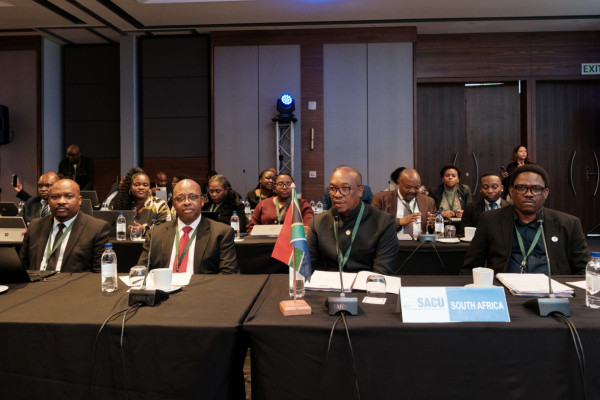 The Minister of Trade, Industry and Competition of South Africa, Honourable Parks Tau, at the 52nd Meeting of the SACU Council of Ministers, accompanied by senior his government officials.