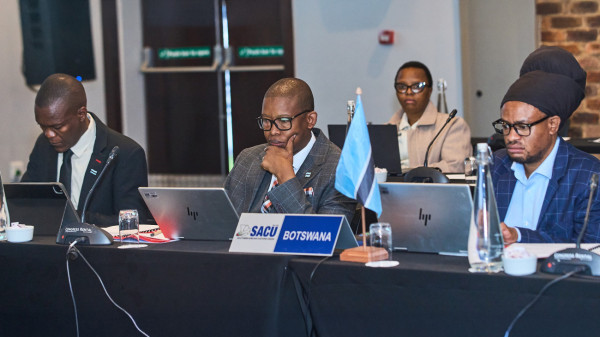 Minister of Trade and Entrepreneurship of Botswana, Honourable Tiroeaone Ntsima together with the Chief Negotiator at Ministry of Trade and Entrepreneurship of Botswana, Mr. Phazha Butale and other senior officials at the 51st Meeting of the SACU Council of Ministers which was held on 12 May 2025 in Johannesburg, South Africa.